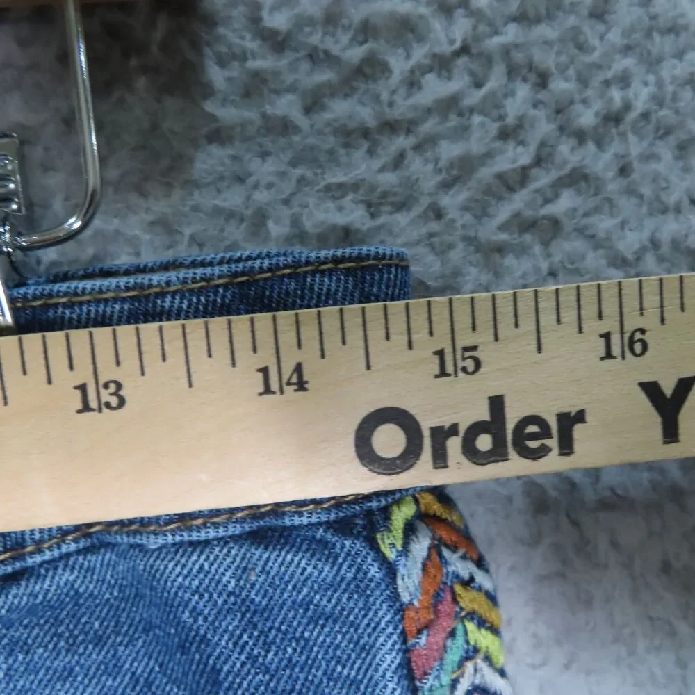 Knox Rose Jeans 8 Blue Embroidered Chevron Stripe Ankle Mid‎ Rise Distressed - Picture 5 of 10